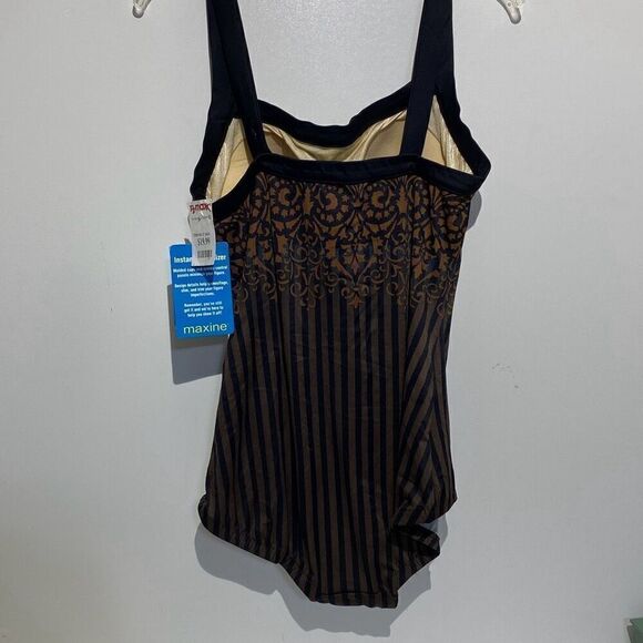 Maxine Women's Brown Black Mixed Print Square Neck Swimsuit Size 16 NWT - Picture 2 of 7